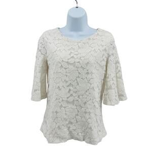 Banana Republic Blouse Lace Bell Sleeve Top Women S White Nylon Blend Lined Boho